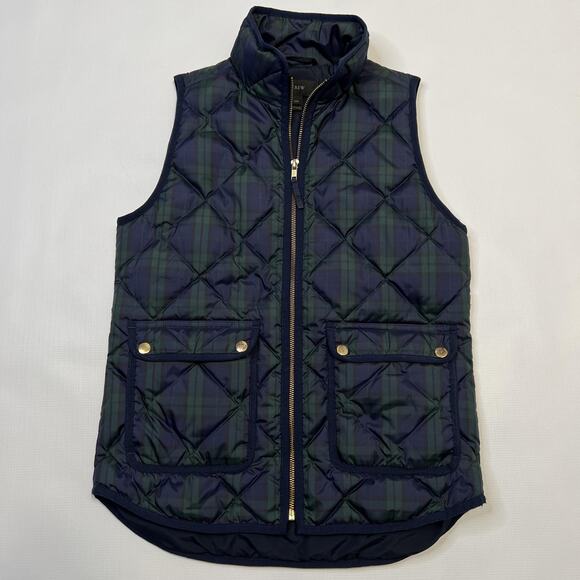 J Crew Vest Womens XXS Plaid Quilted Puffer Blackwatch Insulated Winter Jacket - Picture 2 of 10